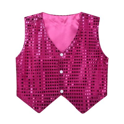 Alvivi Kids Boys Polka Dots Sequined Vest Waistcoat Hip Hop Choir Jazz Dance Top Performance Costume Rose Red 9-10 Years