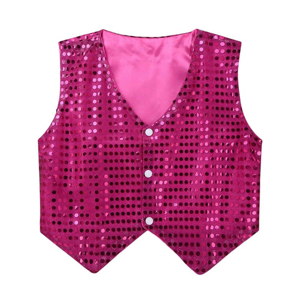 Alvivi Kids Boys Polka Dots Sequined Vest Waistcoat Hip Hop Choir Jazz Dance Top Performance Costume Rose Red 9-10 Years