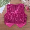 Alvivi Kids Boys Polka Dots Sequined Vest Waistcoat Hip Hop Choir Jazz Dance Top Performance Costume Rose Red 9-10 Years view 4