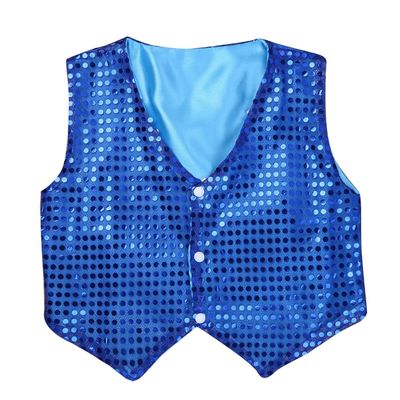 Alvivi Kids Boys Polka Dots Sequined Vest Waistcoat Hip Hop Choir Jazz Dance Top Performance Costume Blue 7-8 Years