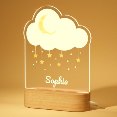 Bemaystar Personalized Gifts for Kids - Star Acrylic 3D Lamp,Personalized Night Light,Customize Name,Lamp Decoration Gift for Daughter Son,Children's Bedroom Decorative Gifts for Boys and Girls, A-Cloud Moon