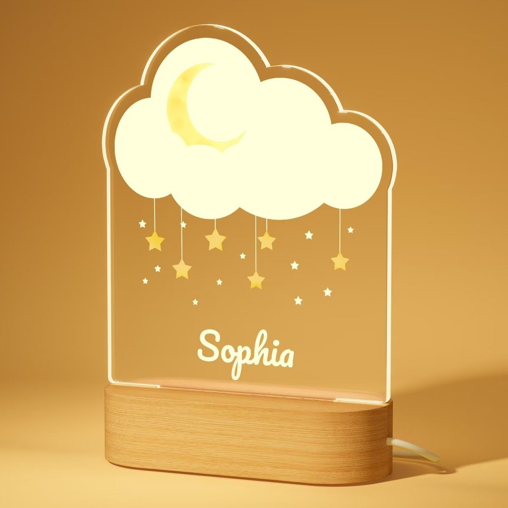 Bemaystar Personalized Gifts for Kids - Star Acrylic 3D Lamp,Personalized Night Light,Customize Name,Lamp Decoration Gift for Daughter Son,Children's Bedroom Decorative Gifts for Boys and Girls, A-Cloud Moon
