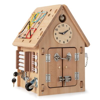 Costzon Montessori Busy House Toy, Wooden Multi-Purpose Play House w/Interior Storage Space & Sensory Games for Fine Motor Skills, Educational Learning Toy for Boys & Girls Age 3 + (Log Color)