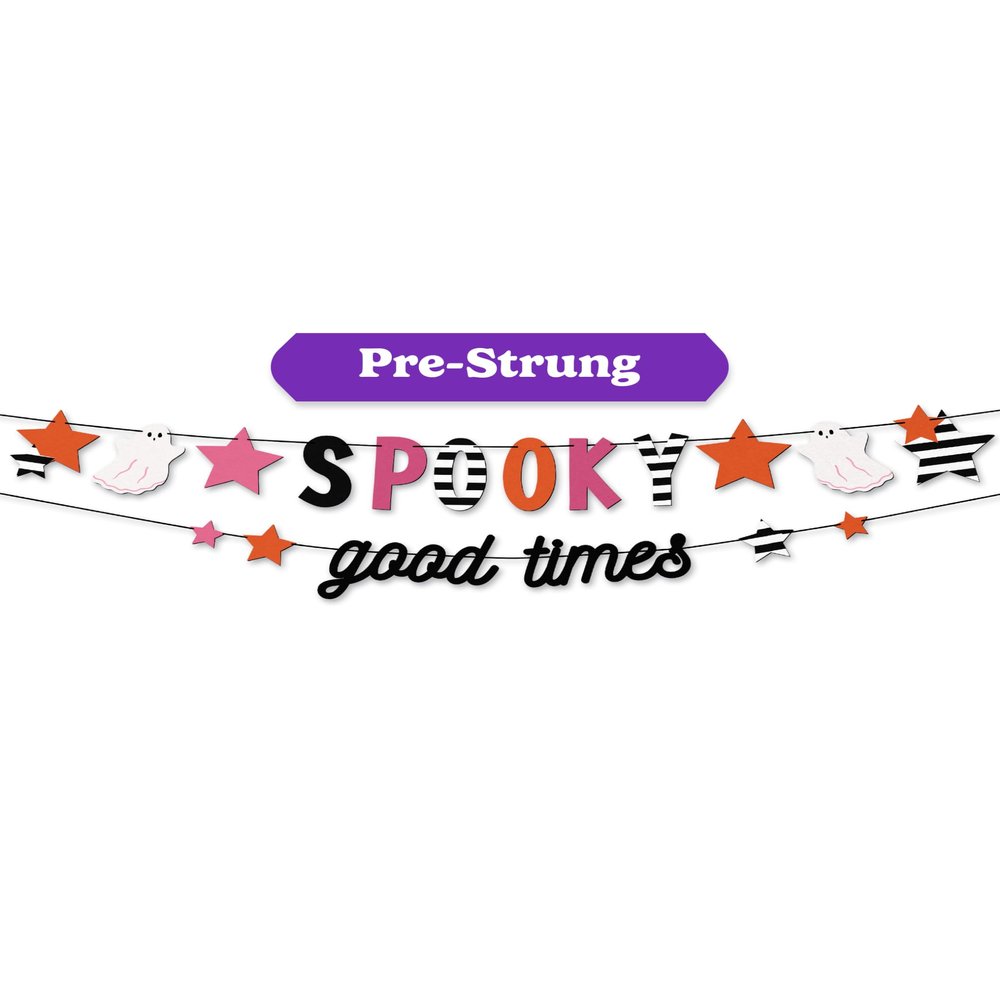 HOUSE OF PARTY Spooky Banner - 41 Inches Pre Strung | Cute Ghost Banner Halloween Banner for Mantle, Spooky Halloween Decorations Halloween Party Decorations