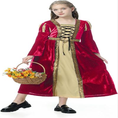 Colorful House Girls Renaissance Dress Medieval Dress Royalty Princess Child Dress Up Fancy Costume for Halloween(4-6Y,Red)