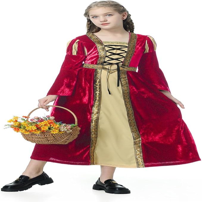 Colorful House Girls Renaissance Dress Medieval Dress Royalty Princess Child Dress Up Fancy Costume for Halloween(4-6Y,Red)