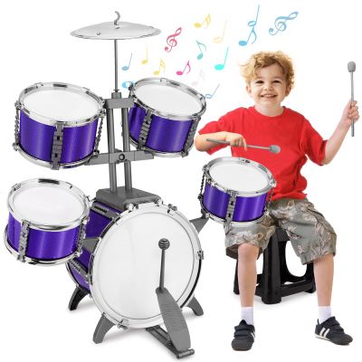 Kids Jazz Drum Set Rock Kit Toys for 3-7 Year Olds - 5 Piece Toddler Band Musical Instrument Educational Percussion Birthday Playset