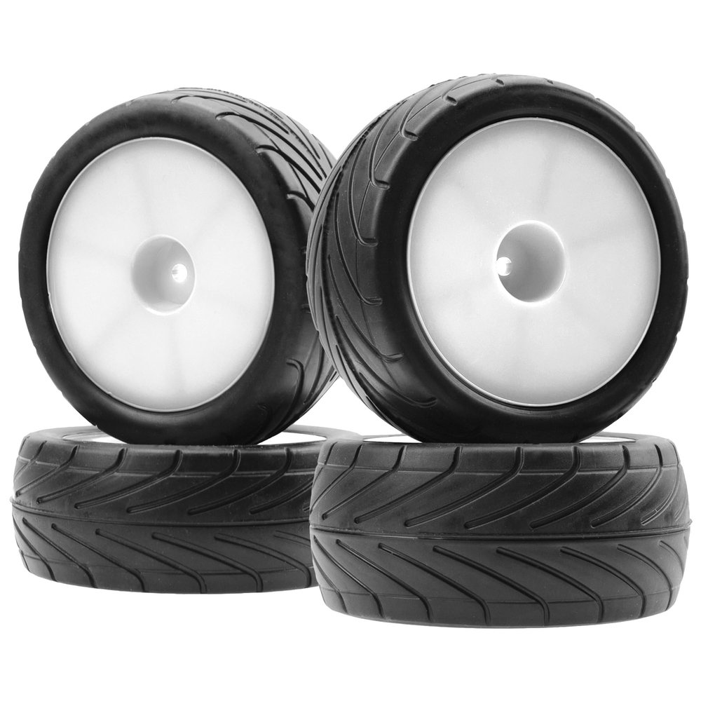 4Pack ShareGoo RC 85mm/3.34" Rubber Tires Front Rear Tyres 12mm Hex Wheel Compatible with Redcat HPI HSP Kyosho 1/10 RC Off-Road Car Buggy (White)