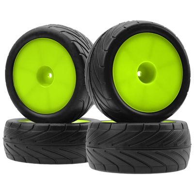 4Pack ShareGoo RC 85mm/3.34" Rubber Tires Front Rear Tyres 12mm Hex Wheel Compatible with Redcat HPI HSP Kyosho 1/10 RC Off-Road Car Buggy (Green)