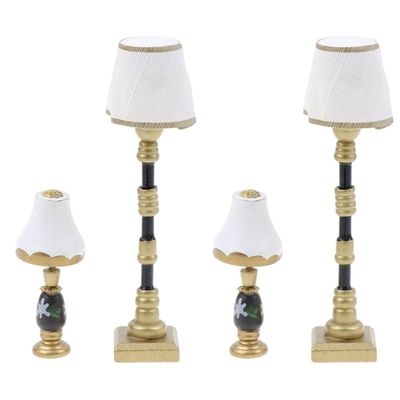 Didiseaon 4pcs Mini Floor Lamp Resin Decorative Floor Light, Vintage Fake Desk Lamp Post Table Decor for Dollhouse Wall Tiny House