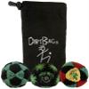 DIRTBAG Lover Footbag 3-Pack with Pouch, Includes Three Original and Unique Premium Quality Hand Sewn Footbags and Carry Pouch. (Green/Black, Black, Rasta, Blck Pouch) view 1