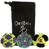 DIRTBAG Lover Footbag 3-Pack with Pouch, Includes Three Original and Unique Premium Quality Hand Sewn Footbags and Carry Pouch. (Neon/Purple, Purple, Neon/Black, Black Pouch) view 1