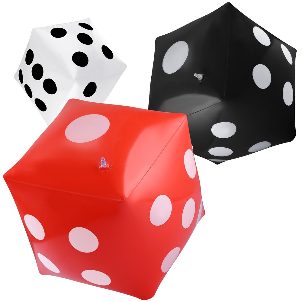Blulu 3 Pack Large Inflatable Dice Jumbo Giant Inflatable Dice for Indoor Outdoor Broad Game Ludo Pool Party Favor(12 Inch,White, Black, Red)