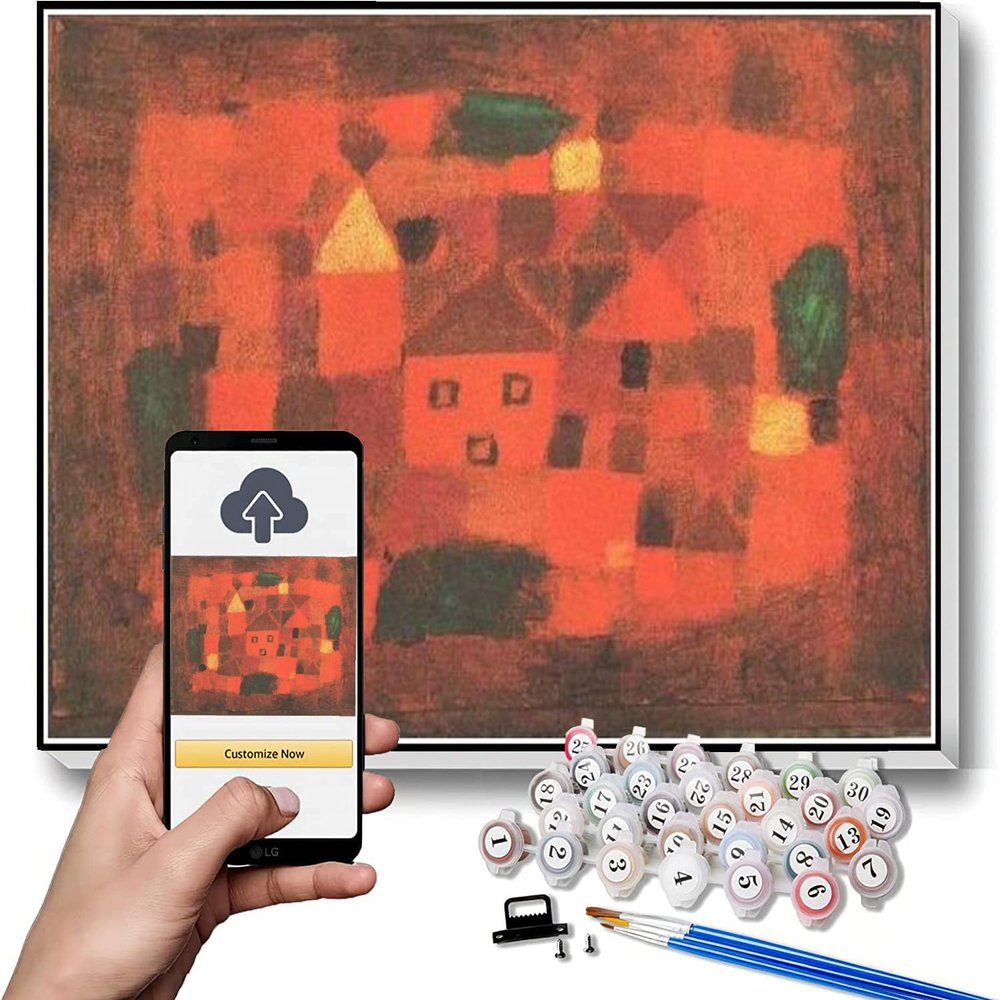 DIY Oil Painting Kit,Landscape with Sunset Painting by Paul Klee Paint by Numbers Kit for Kids and Adults