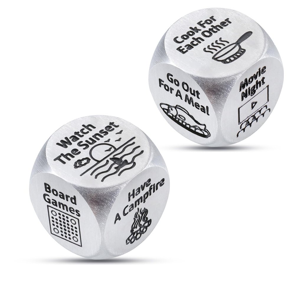 2 PCS Gifts for Boyfriend Girlfriend Anniversary Steel Gifts for Couple Date Night Dice Christmas Stocking Stuffer White Elephant Santa Swap Gift Exchange Dice Exchange Dices Valentines