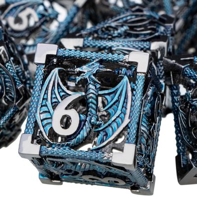 ARUOHHA Hollow DND Metal Dice Set Black Blue Dragons D and D Dice with Gift Box, Role Playing Games Dungeons Polyhedral Dice D20 D12 D10 D8 D6 D4