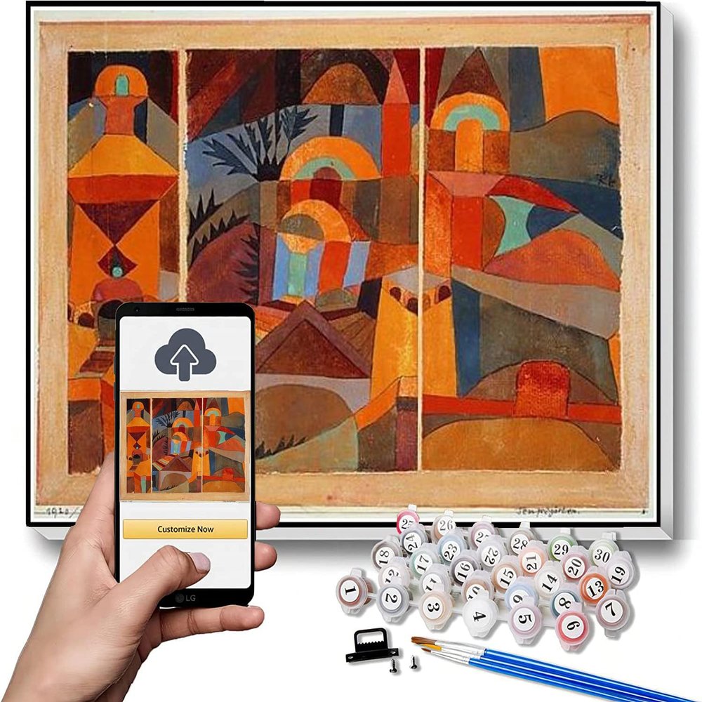 DIY Oil Painting Kit,Temple Gardens Painting by Paul Klee DIY Oil Painting Paint by Number Kits