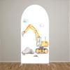 Round Top Construction Theme Arch Backdrop Cover for Birthday Party Decoration,3x5ft Double Sided Engineering Vehicle Background DIY Fabric Cover GX-1457 view 2