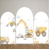 Round Top Construction Theme Arch Backdrop Cover for Birthday Party Decoration,3x5ft Double Sided Engineering Vehicle Background DIY Fabric Cover GX-1457 view 3
