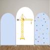 Round Top Construction Theme Arch Backdrop Cover for Birthday Party Decoration,3x5ft Double Sided Engineering Vehicle Background DIY Fabric Cover GX-1455 view 3