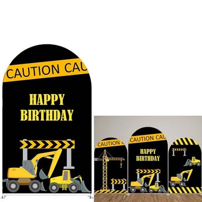 FiVan Arch Backdrop Cover Construction Black and Yellow Theme Bilayer Round Top Background for Baby Birthday Party Decoration
