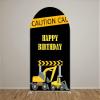 FiVan Arch Backdrop Cover Construction Black and Yellow Theme Bilayer Round Top Background for Baby Birthday Party Decoration view 2