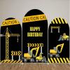 FiVan Arch Backdrop Cover Construction Black and Yellow Theme Bilayer Round Top Background for Baby Birthday Party Decoration view 3