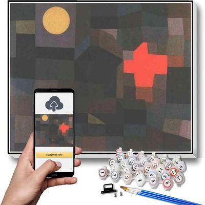 DIY Oil Painting Kit,Fire Full Moon Painting by Paul Klee Paint by Number Kit On Canvas for Beginners