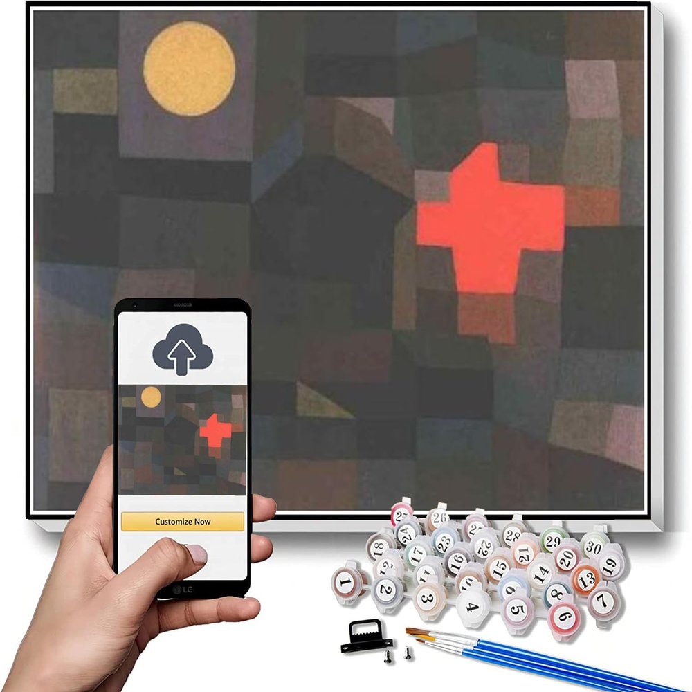 DIY Oil Painting Kit,Fire Full Moon Painting by Paul Klee Paint by Number Kit On Canvas for Beginners
