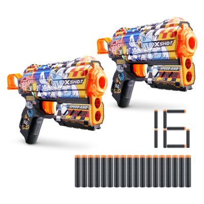 XSHOT Skins Flux - Sonic Super Speed (2 Pack + 16 Darts) by ZURU, Easy Reload, Air Pocket Dart Technology, Toy Foam Dart Blaster for Kids, Teens, and Adults, Frustration Free Packaging