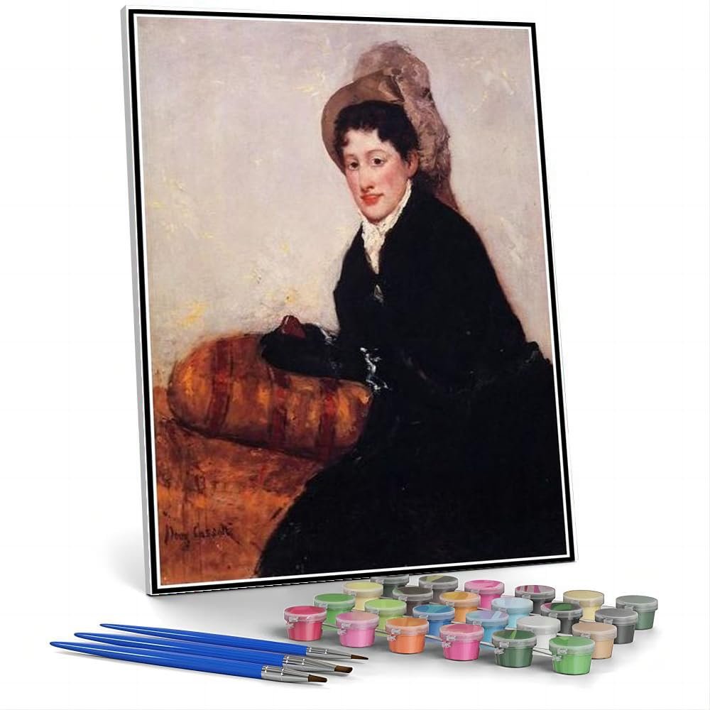DIY Oil Painting Kit,Portrait of Madame X Dressed for The Matinee Painting by Mary Stevenson Cassatt Paint by Numbers Kit for Kids and Adults