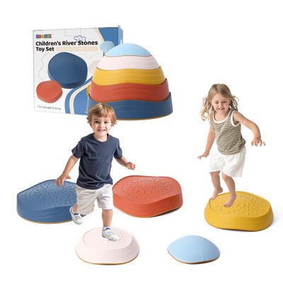 Balance Stepping Stones for Kids - romrex 5pcs Vibrant and Nature-Themed Balance Stones to Encourage Toddler Balance & Gross Motor Skills with Rubber Bottom and Embossed Surface