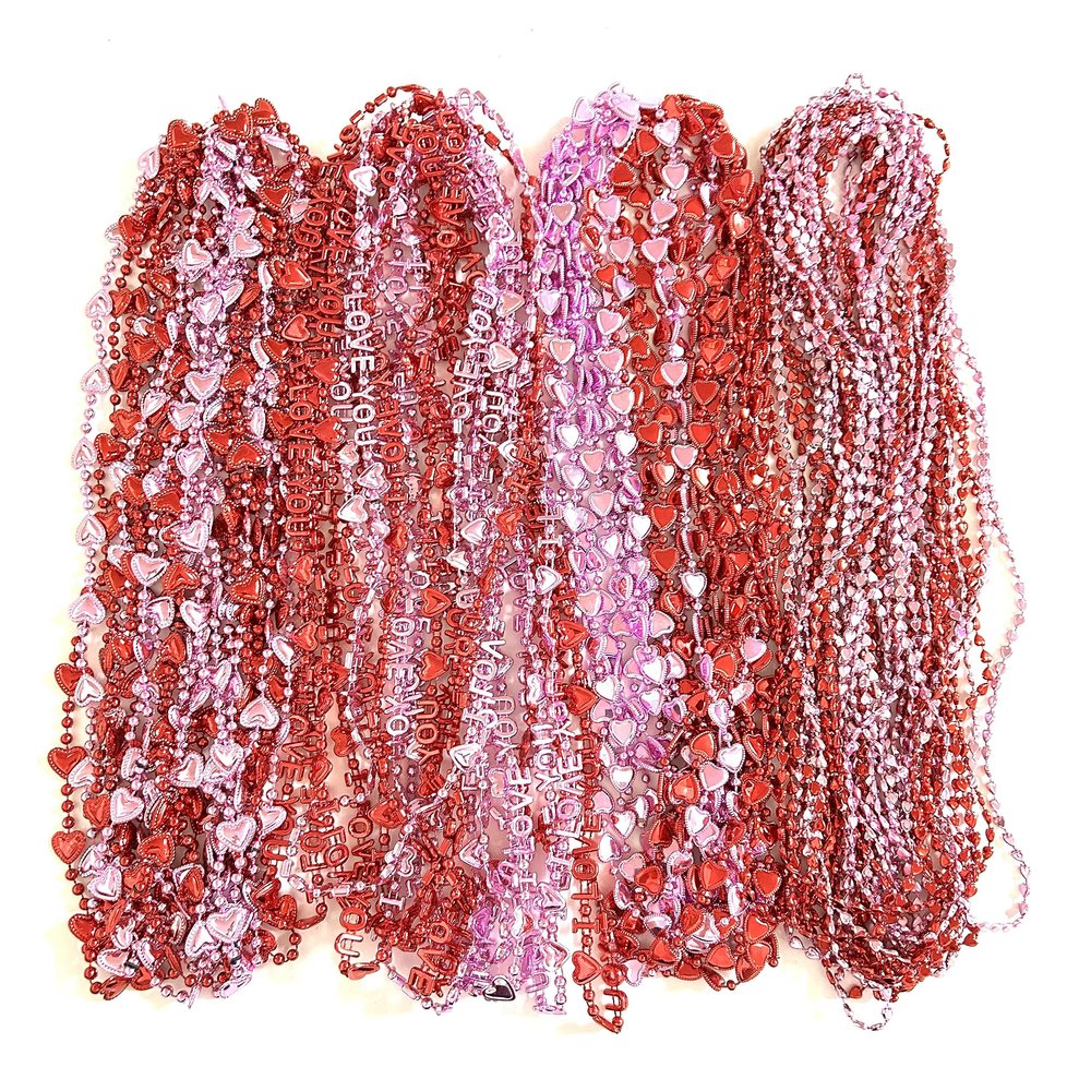 YSPPF 60 Pcs Valentines Day Heart Shaped Bead Necklace Bulk Bachelorette Pink Red Party Beads