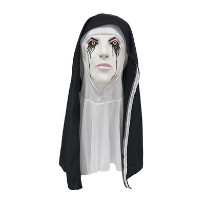 BaronHong Full Head Realistic Evil Nun Mask with Headscarf Bloody Mouth,Halloween Cosplay Costume Party(C,M)
