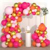 Hot Pink Orange Gold Balloon Garland Arch, 122PCS Rose Red, Metallic Gold Balloons Pink and Orange Party for Wedding Birthday Anniversary Valentine Day Party Decors view 1