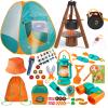 Qtioucp Kids Camping Set 50pcs with Tent & Space Projector Flashlight- Outdoor Campfire Toy Set for Toddlers Kids - Pretend Play Camp Gear Tools for Birthday Christmas view 1