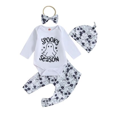 YINGISFITM My First/1st Halloween Baby Girl Boy Outfit Cutest Pumpkin Patch Ghost Romper Shirt Pants Fall Baby Clothes (Spooky season, 6-12 Months)