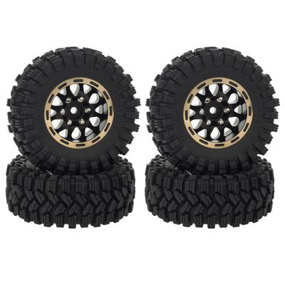 MEUS RACING 1.2 Beadlock Wheels Tires Set Brass Rim for TRX4M SCX24 FCX24 AX24 1/24 1/18 RC Crawler Car, Negative -4mm, 77g/pc (Style A)