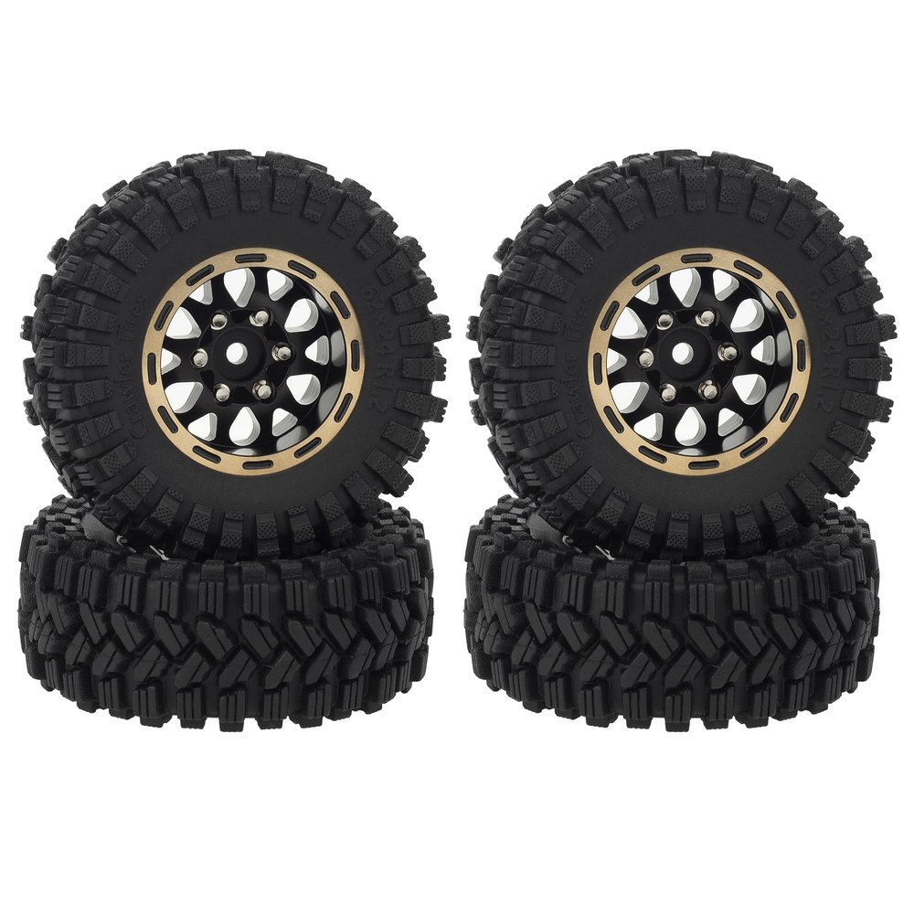 MEUS RACING 1.2 Beadlock Wheels Tires Set Brass Rim for TRX4M SCX24 FCX24 AX24 1/24 1/18 RC Crawler Car, Negative -4mm, 77g/pc (Style A)