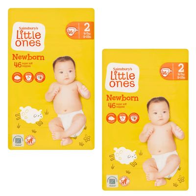 2X Little Ones Size 2 Nappies Newborn 46 Pack