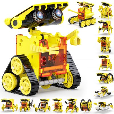 Wesfuner 30-in-1 STEM Solar Robot Kit Toys, 243 Pieces Educational Building Science Experiment Kit for Kids Aged 8-12, Birthday Gifts Kids Aged 8 9 10 11 12 13 Years Old(Yellow)