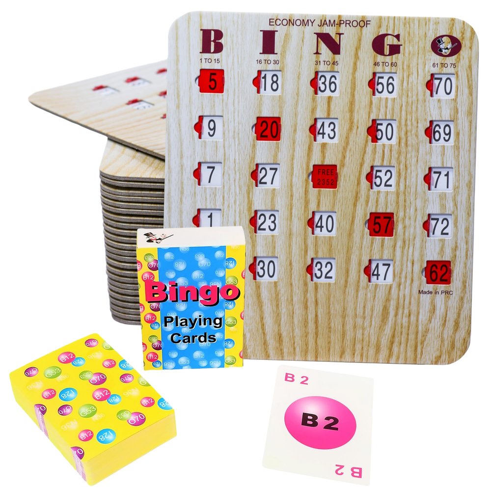 MR CHIPS Jam-Proof Bingo Cards with Sliding Windows 25 Pack Plus Deck of Calling Cards