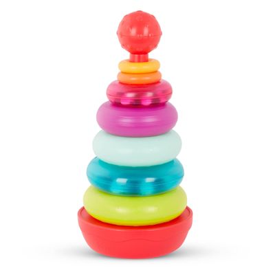 B. toys Colorful Stacking Rings Teether Sensory Baby Rattles Soft Textured Toys for Teething Rainbow Stackable Rings for Babies & Toddlers 6+ Months