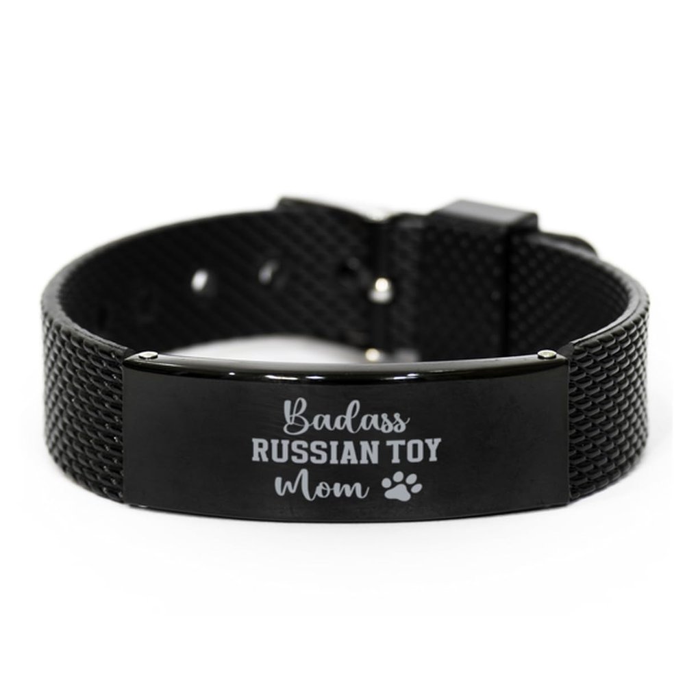 Badass Russian Toy Mom Shark Mesh Bracelet, Birthday Gifts for Russian Toy Mom, Funny Dog Owners Gifts for Russian Toy Mom