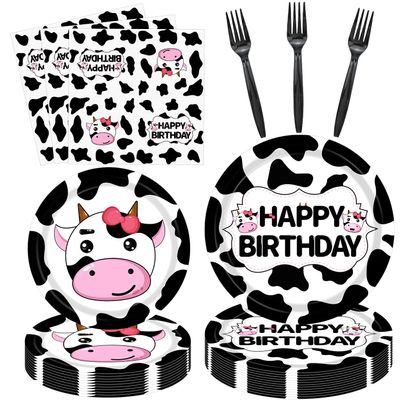 160 Pack Cow Print Party Supplies Cow Birthday Party Decorations Farm Barn Pink Cow Theme Party Tableware Set-Cow Print Plates and Napkins for Farm Theme Baby Shower Farm Party Supplies Serves 40