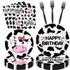 160 Pack Cow Print Party Supplies Cow Birthday Party Decorations Farm Barn Pink Cow Theme Party Tableware Set-Cow Print Plates and Napkins for Farm Theme Baby Shower Farm Party Supplies Serves 40 view 1