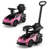 Costzon Push Cars for Toddlers, 3 in 1 Licensed Lamborghini Stroller Sliding Walking Car w/Handle, Armrest Guardrail, Underneath Storage, Horn, Foot-to-Floor Ride On Toy for Boys Girls (Pink) view 1