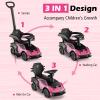 Costzon Push Cars for Toddlers, 3 in 1 Licensed Lamborghini Stroller Sliding Walking Car w/Handle, Armrest Guardrail, Underneath Storage, Horn, Foot-to-Floor Ride On Toy for Boys Girls (Pink) view 2