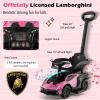 Costzon Push Cars for Toddlers, 3 in 1 Licensed Lamborghini Stroller Sliding Walking Car w/Handle, Armrest Guardrail, Underneath Storage, Horn, Foot-to-Floor Ride On Toy for Boys Girls (Pink) view 4