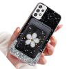 Rnrieyta Miagon Glitter Wallet Transparent Case for Samsung Galaxy A52 5G/4G/A52S,Card Slot Bumper Slim Fit Bling Star Soft Cover with Cute Flower Card Holder,Black view 1